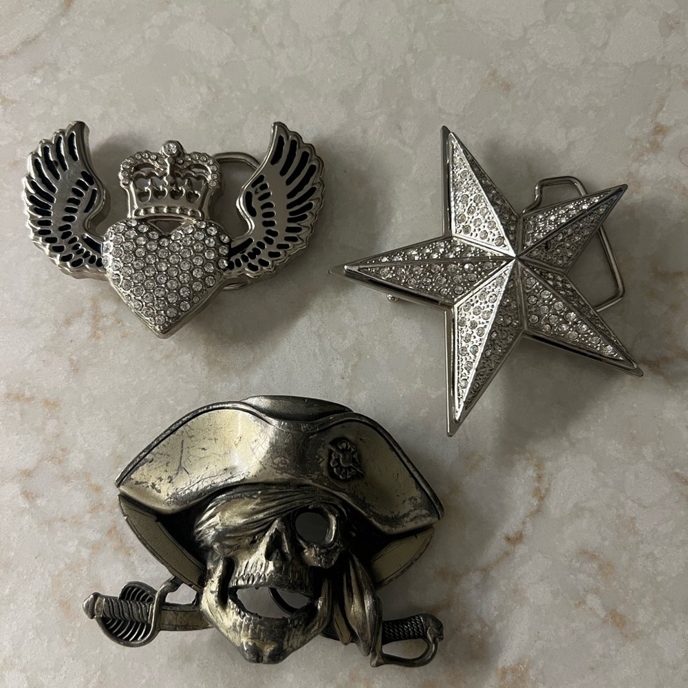 Silver Rhinestone Belt Buckles Set